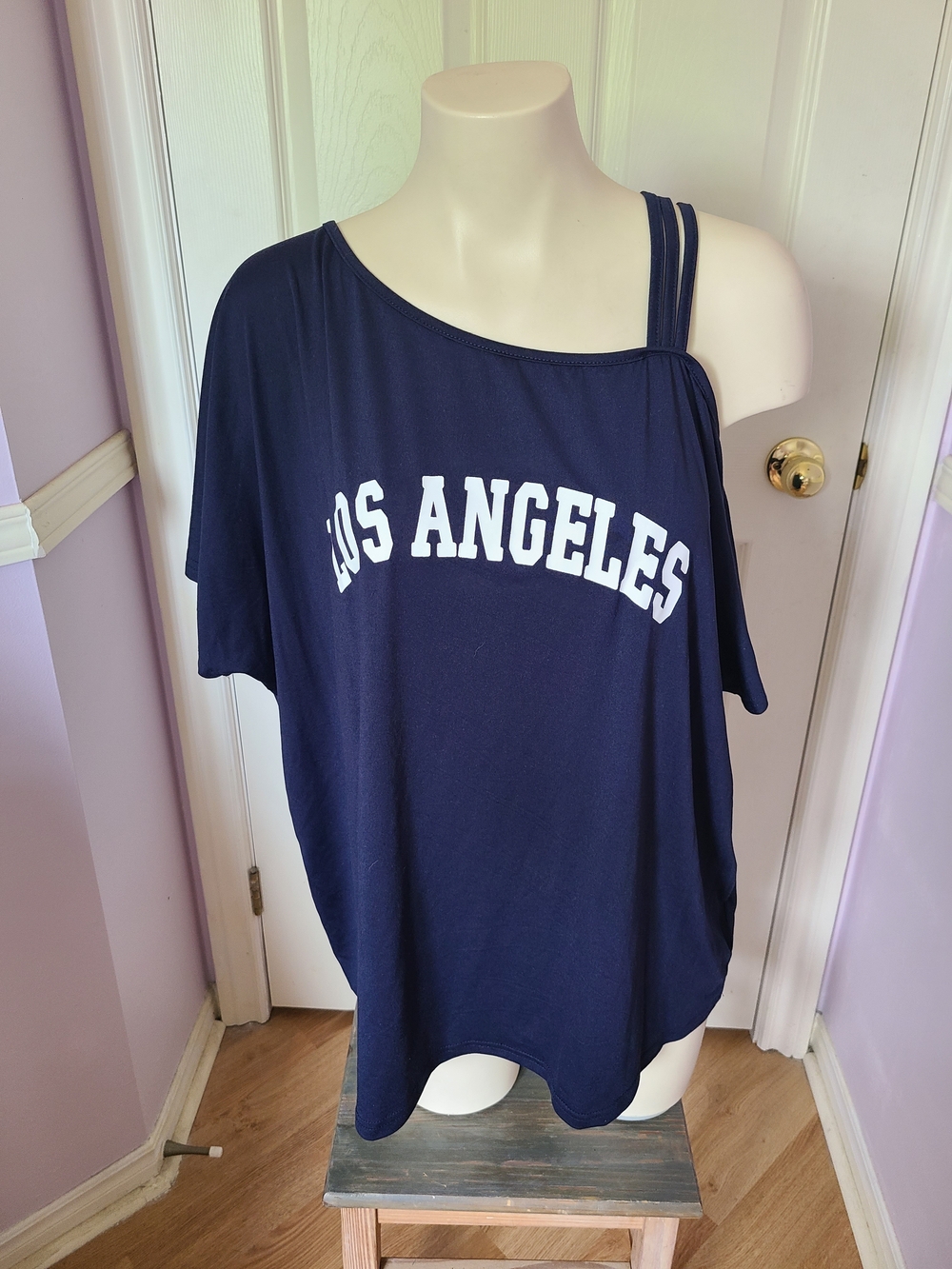 SHEIN Navy 'Los Angeles' One-Shoulder Tee